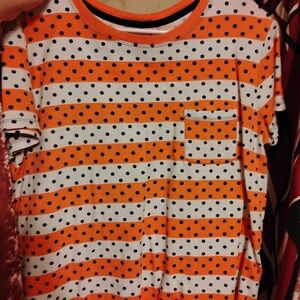 Orange and White Striped Polka Dot T-Shirt